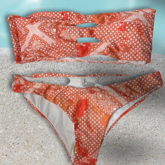 Bandeau Bikini Orange geometrical design Swimsuit Size XL - Picture 8 of 8